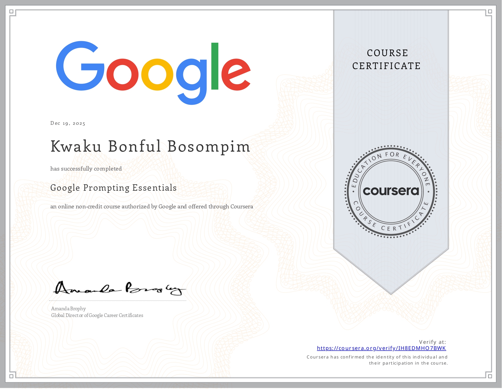 Google Prompting Essentials Certificate