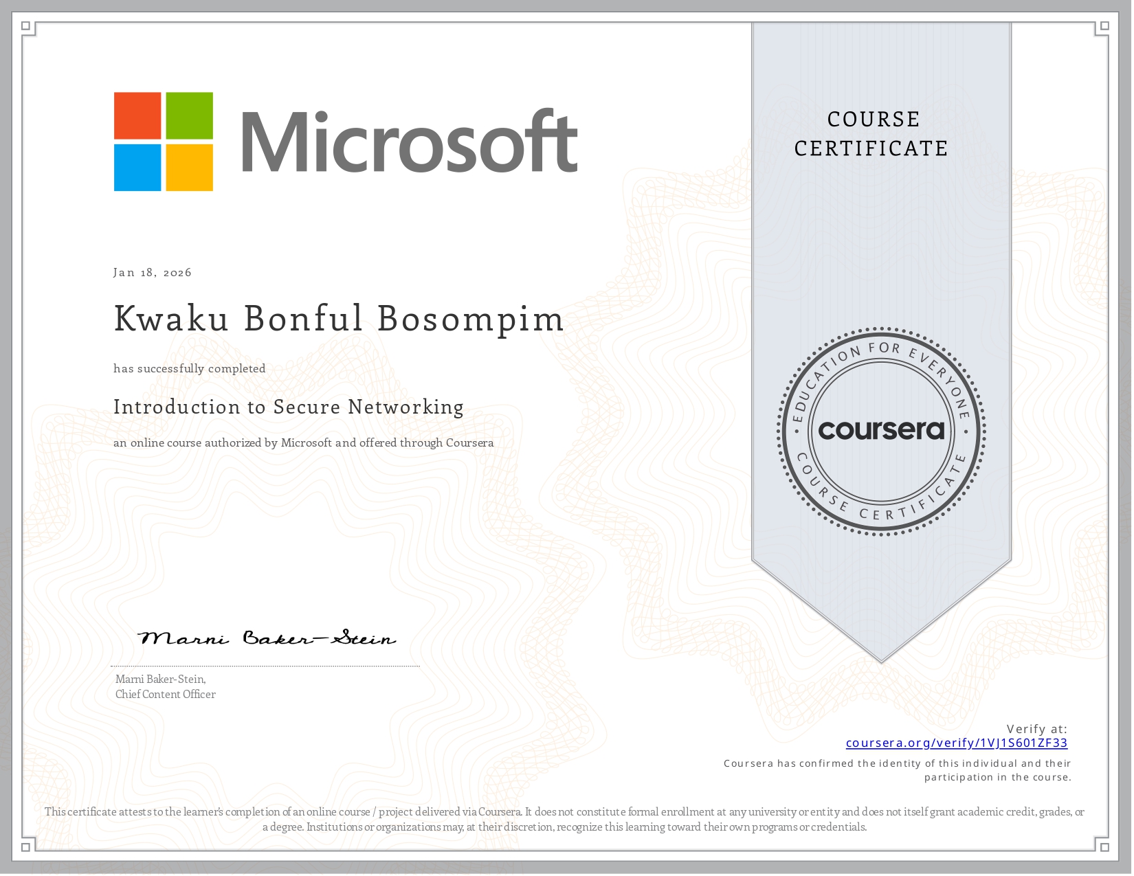 Microsoft Introduction to Secure Networking Certificate